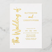 エレガントスクリプはっきりしたト金ゴールドホワフォーマルイ結婚の 箔招待状 (正面)