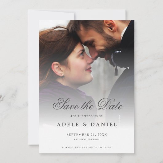 エレガントスクリプカスタムト写真の日付を保存結婚する セーブザデート (正面)