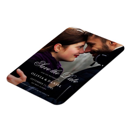 エレガントスクリプカスタムト写真の日付を保存結婚する マグネット (左側)