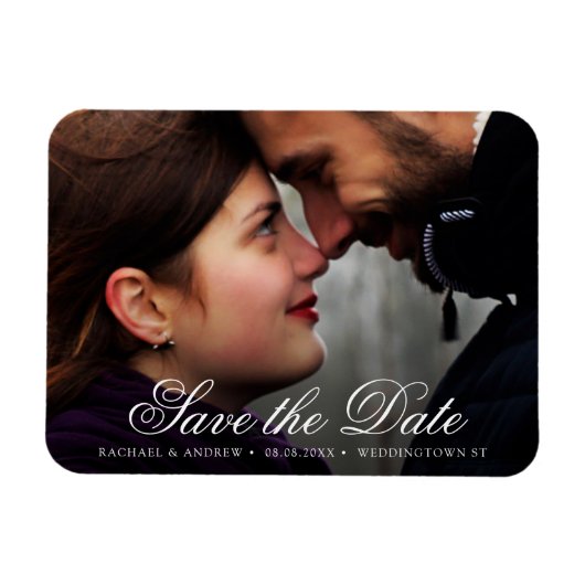エレガントスクリプカスタムト写真の日付を保存結婚する マグネット (横)