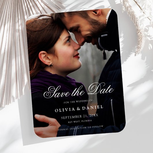 エレガントスクリプカスタムト写真の日付を保存結婚する マグネット