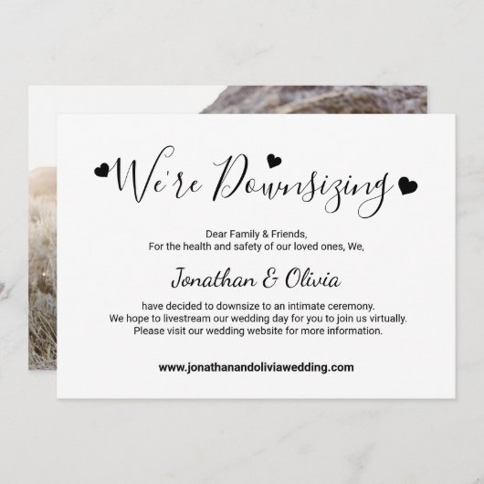 エレガントスクリプトのサイズを小さ結婚い写真 案内状 (正面/裏面)