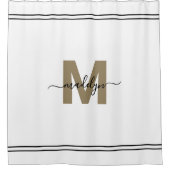 エレガントスクリプトの白金ゴールドモノグラム名フェミニン シャワーカーテン (正面)