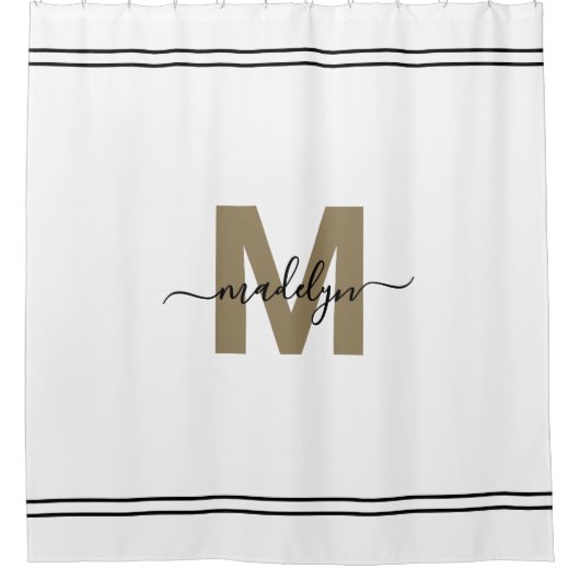 エレガントスクリプトの白金ゴールドモノグラム名フェミニン シャワーカーテン (正面)