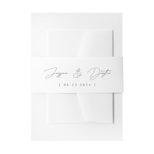 エレガントスクリプトの白黒のミニマ結婚リスト 招待状ベリーバンド (正面例)