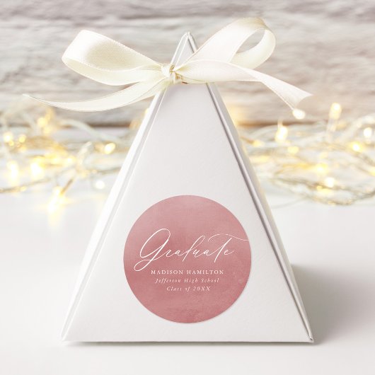 エレガントスクリプトほこりっぽいバラ水色卒業 ラウンドシール