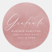 エレガントスクリプトほこりっぽいバラ水色卒業 ラウンドシール (正面)