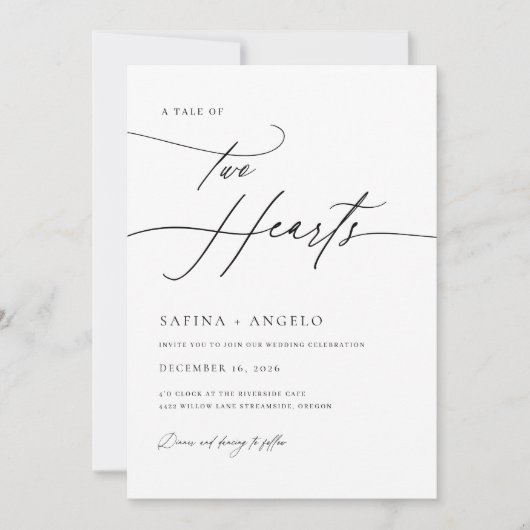 エレガントスクリプトクラシックのQRコードを一つのQRコードに結婚すべて 招待状 (正面)