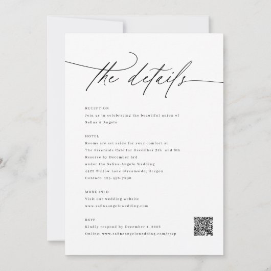 エレガントスクリプトクラシックのQRコードを一つのQRコードに結婚すべて 招待状 (裏面)