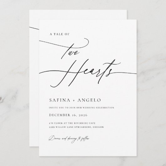 エレガントスクリプトクラシックのQRコードを一つのQRコードに結婚すべて 招待状 (正面/裏面)