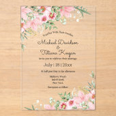 エレガントスクリプトピンクフローラミニマ結婚リスト アクリル招待状 (正面)