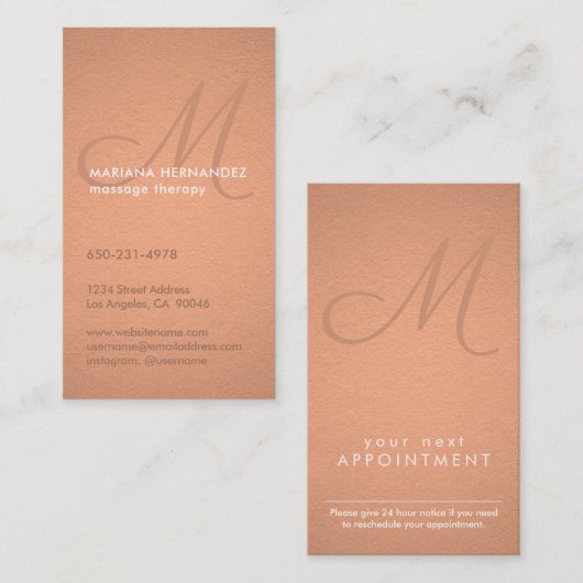 エレガントスクリプトフェイクモノグラム銅箔(垂直) 予約カード (正面/裏面)