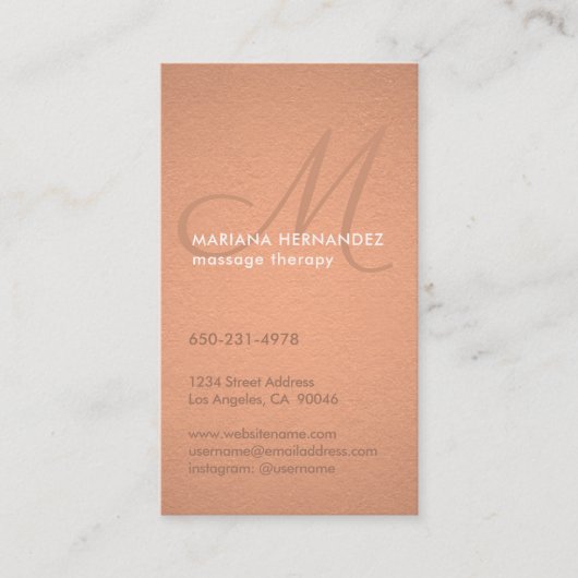 エレガントスクリプトフェイクモノグラム銅箔（垂直） 予約カード (正面)