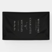 エレガントスクリプトフォント"ようこそ"黒結婚、 横断幕 (横)