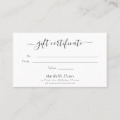 エレガントスクリプトモダン金ゴールドハートギフト証明書 名刺 (裏面)