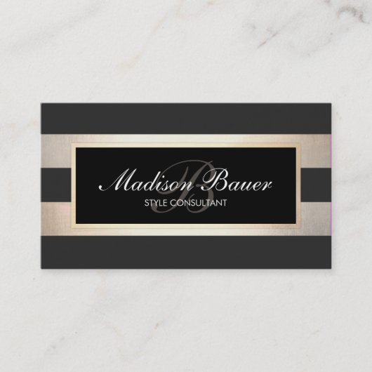 エレガントスクリプトモノグラストライプのム黒フェイク金ゴールド 名刺 (正面)