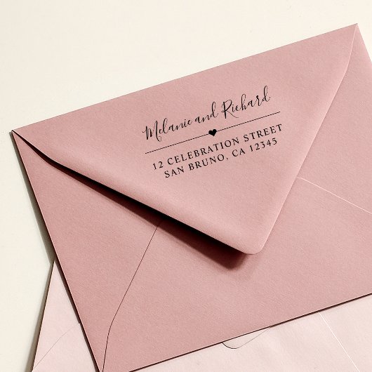 エレガントスクリプト名とモダンハート差出人住所 ラバースタンプ