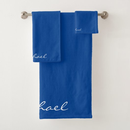 エレガントスクリプト名モダンテンプレート深い青 バスタオルセット (インサイチュ)