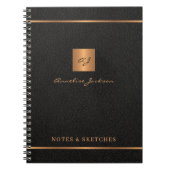 エレガントスクリプト名モノグパーソナライズされたラム黒 ノートブック (正面)