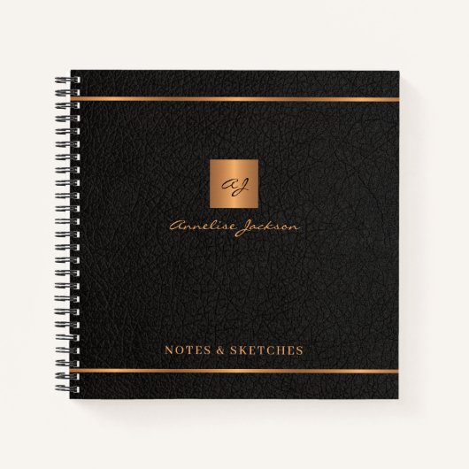 エレガントスクリプト名モノグパーソナライズされたラム黒 ノートブック (正面)