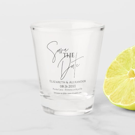 エレガントスクリプト日付を保存 ショットグラス (正面)