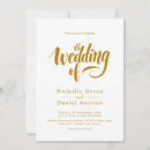 エレガントスクリプト白と金ゴールド書結婚の 招待状 (正面)