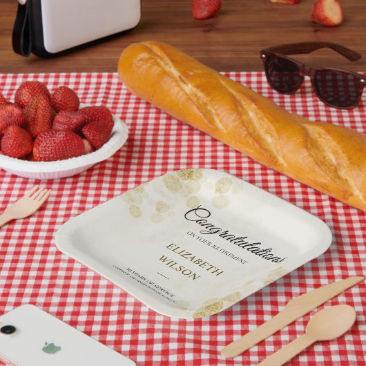 エレガントスクリプト退職パーティー金ゴールド紙吹雪ゲスト ペーパープレート (ピクニック)