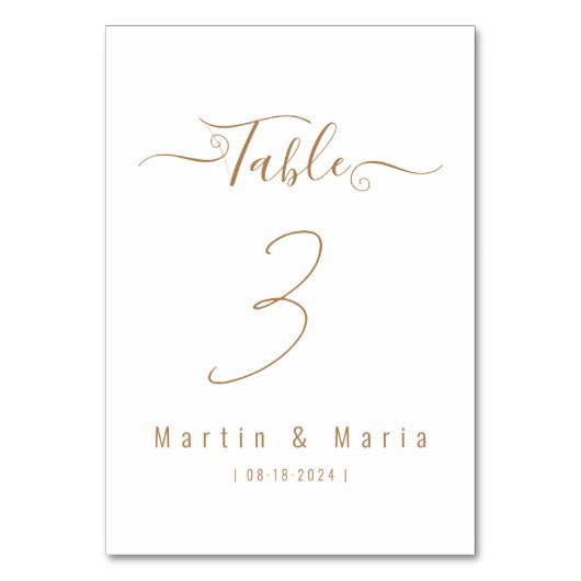 エレガントスクリプト金ゴールドの結婚テーブル番号 テーブルナンバー (裏面)