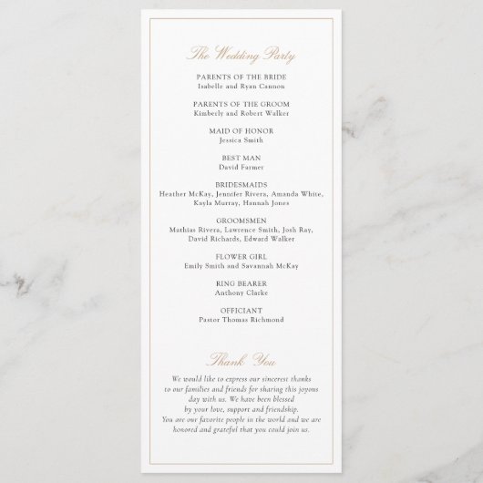 エレガントスクリプト金ゴールドモダン書道結婚の プログラム (裏面)