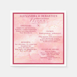 エレガントスクリプトBurgundyバラ金ゴールド結婚のメニュー スタンダードカクテルナプキン