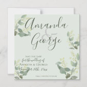 エレガントスクリプトEucalyptus葉の日付の保存 マグネット招待状 (正面)