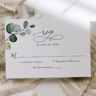 エレガントスクリプトEucalyptus Greenery結婚. 出欠カード