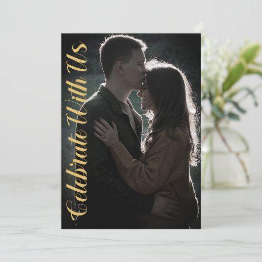 エレガントスクリプトOchre Mustard写真結婚の 招待状 (スタンド正面)