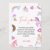 エレガントスクリプトunicorn誕生日サンキューカード 招待状 (正面/裏面)