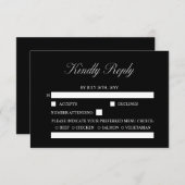 エレガントスクリプフォーマルト最小結婚黒 出欠カード (正面/裏面)