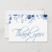 エレガントスクリプフランスのト青フローラ結婚トイル サンキューカード (裏面)