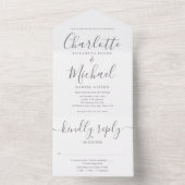 エレガントスクリプモダントのミニマ結婚リストがオン オールインワン招待状 (内側)