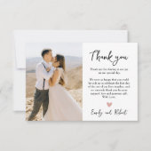 エレガントスクリプモダントハート写真結婚の サンキューカード (正面)