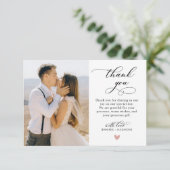 エレガントスクリプモダントハート写真結婚の サンキューカード (スタンド正面)