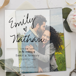 エレガントスクリプモダントハート結婚タイポグラフィ ベラム紙招待状