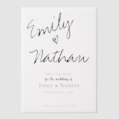 エレガントスクリプモダントハート結婚タイポグラフィ ベラム紙招待状 (正面)