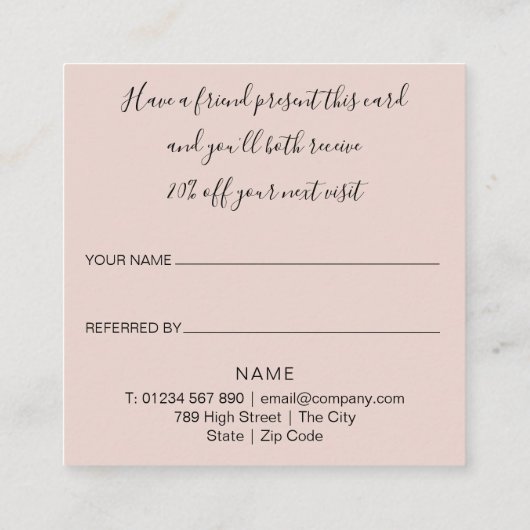 エレガントスクリプモダントバラ金ゴールドグリッター顧客 紹介カード (裏面)