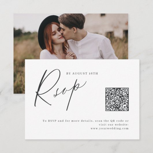 エレガントスクリプモダントミニマル結婚リストのQRコード 出欠カード (正面/裏面)