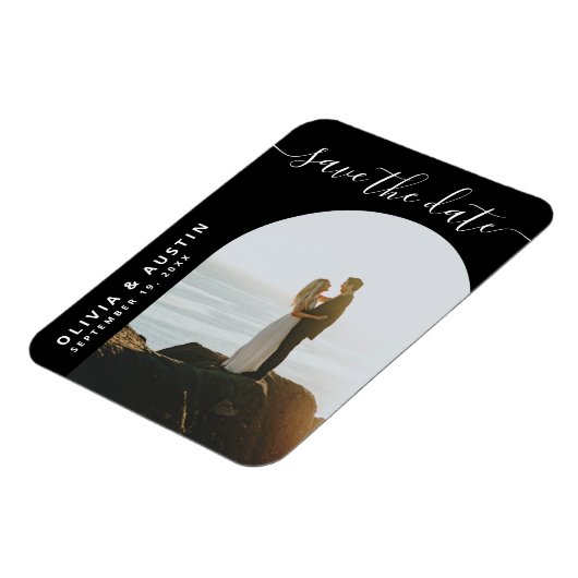 エレガントスクリプモダント結婚式の日付の保存 マグネット (左側)