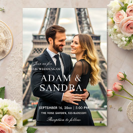 エレガントスクリプモダント結婚白黒 招待状