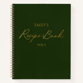 エレガントスクリプモダント金ゴールドグリーンシンプルレシピ ノートブック (正面)