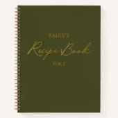 エレガントスクリプモダント金ゴールドグリーンシンプルレシピ ノートブック (正面)