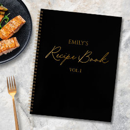 エレガントスクリプモダント金ゴールドブラックシンプルレシピ ノートブック