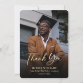 エレガントスクリプモダント黒金ゴールド写真卒業 サンキューカード (正面)