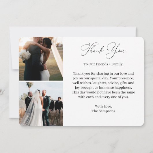 エレガントスクリプモダント4フォト結婚のゲスト サンキューカード (裏面)